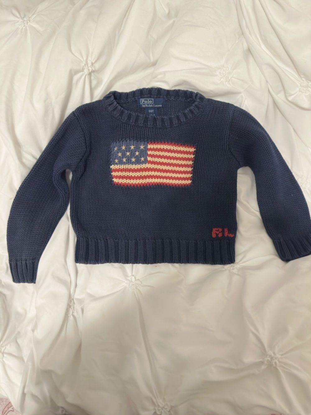 VTG Polo Ralph Lauren Big American Flag Blue Made In Japan Youth Size 2T